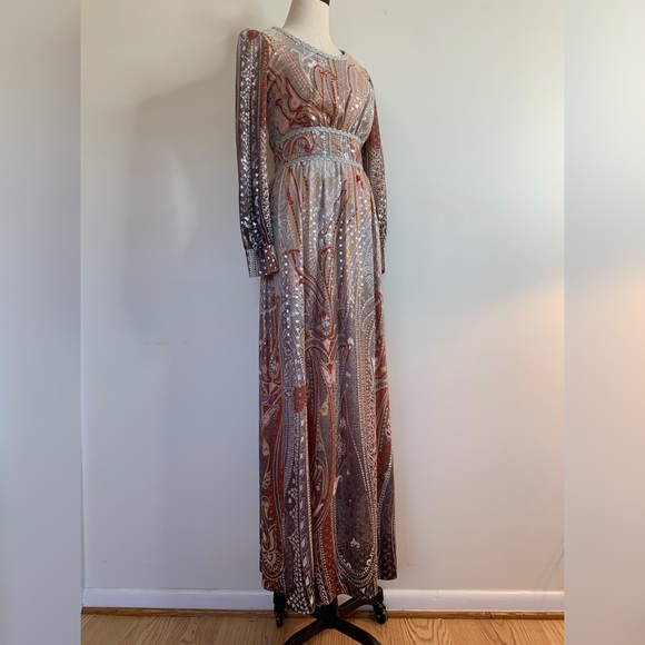 Toni Todd 1960s Ombre Paisley Lamé Maxi Dress - Picture 1 of 12